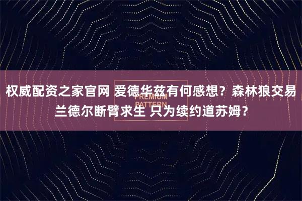 权威配资之家官网 爱德华兹有何感想？森林狼交易兰德尔断臂求生 只为续约道苏姆？
